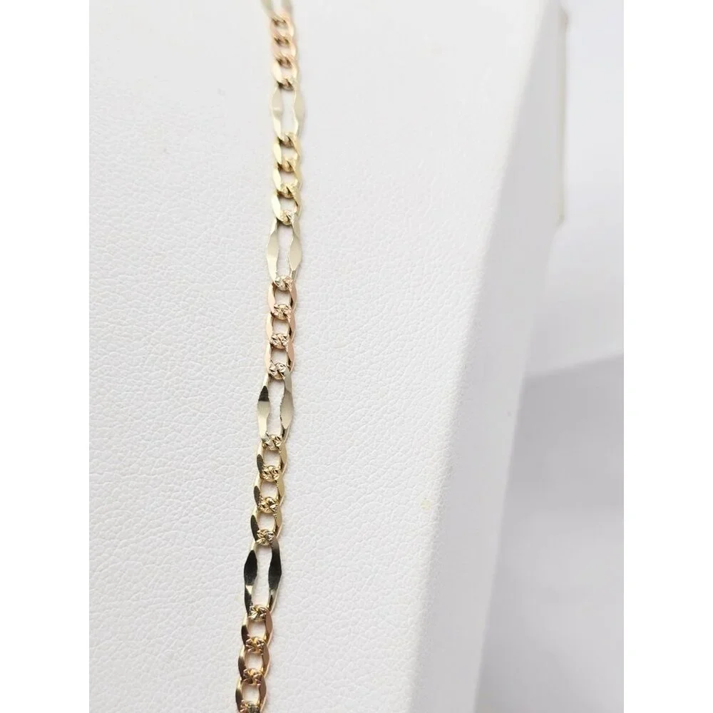 14K Two Tone Multi Color Gold Diamond Cut Figaro Link Chain Necklace - 24.25